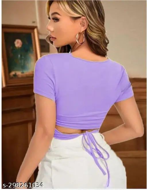 Round Neck Back String Short Sleeve Top
