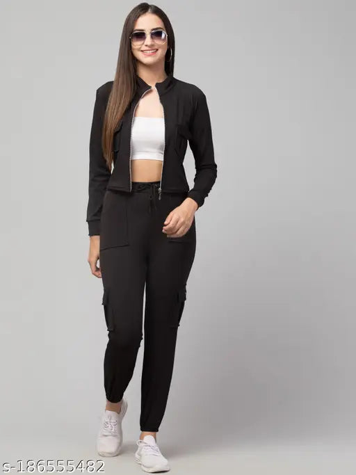 Women Zipper Lifestyle Solid Tracksuits