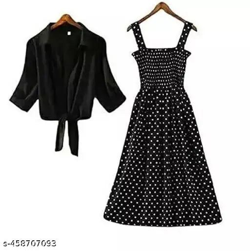 Nature Craft Women Stylish and Trendy Polka Stripe Black Shrug Smoking Black Dress for women
