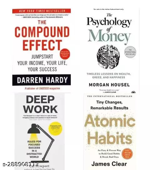 Compound Effect + Psychology Of Money + Atomics Habits + Deep Work (Combo Of 4 Books)  (Paperback  James Clear  Morgan Housel  Cal Newport  Darren Hardy)