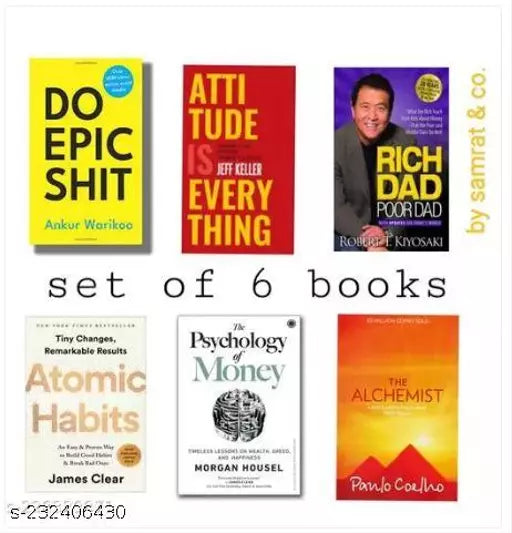 Set of 6 books : do epic shit + attitude is everything+rich dad poor dad + atomic habit + psychology of money + the alchemists