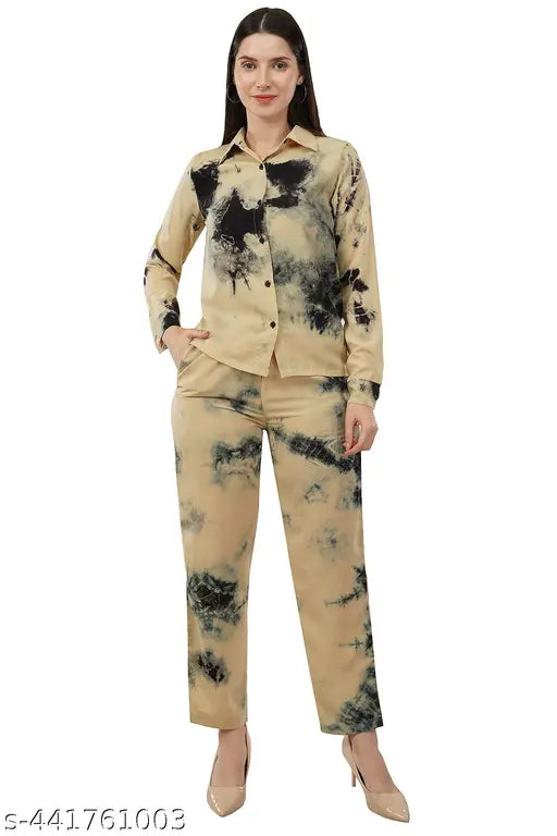 Avyola Womens Tie & Dye yellow Co-ord Set