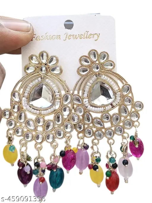 Multicolour Earrings  Gold Plated Earrings  Colorful Gold Earrings  Traditional Earrings  Festive Earrings  Statement Earrings