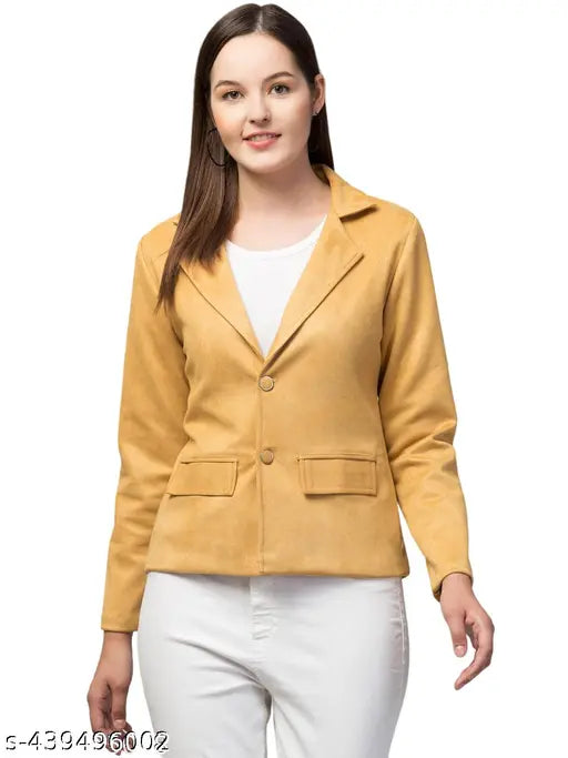 AVYOLA Women Linen Solid Blazers & Coats  Long Sleeves Blazers