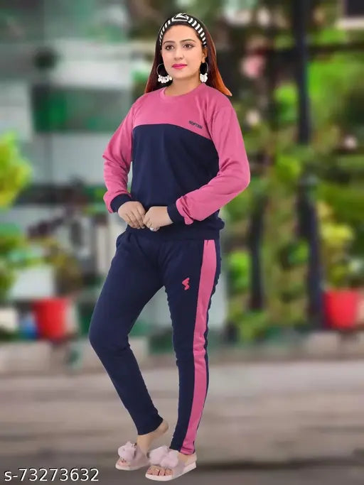 Women's Pack of 1 Navy Blue Colorblocked Winter Track Suits-Activewear