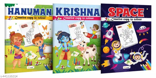 Hanuman  Krishna and Space - Creative Copy to Colour book : Picture Coloring Book for Early kids  Children Coloring Book  Copy to Colour Book for Ages 3-12 - Combo of 3 Copy Colouring books