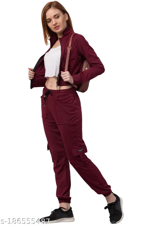 Women Zipper Lifestyle Solid Tracksuits