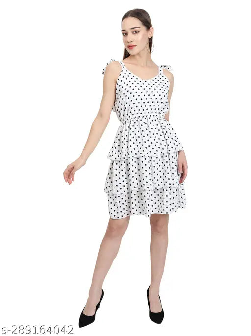 Nature Craft Women White Crepe stripe shoulder Floral Print A-Line Dress