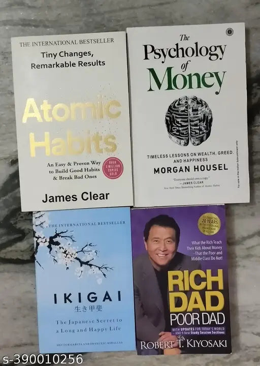 Atomic Habits + The psychology of money + Ikigai+ Rich Dad poor dad. 4 book combo.