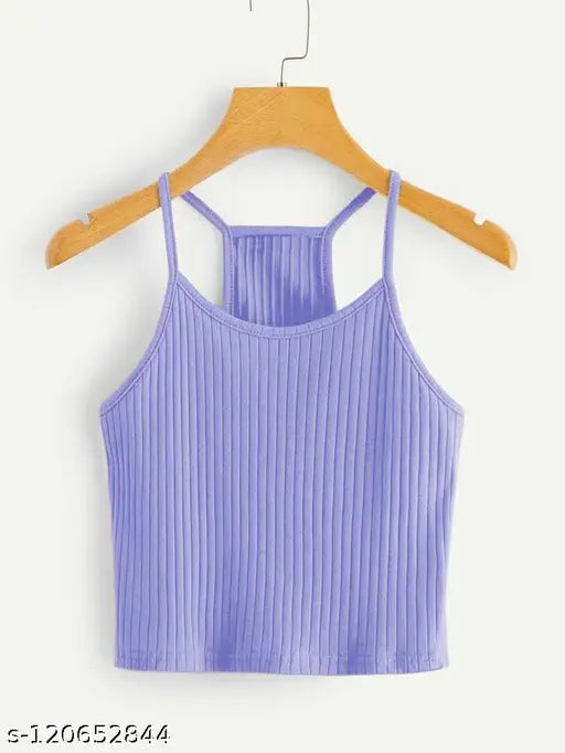 REDAMANCII Round Neck Sleeveless Spaghetti Ribbed Crop Top