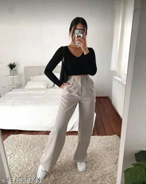 Solid High Waist Korean Straight Trousers for Women offer a comfortable stretchable and chic look perfect for formal casual and daily wear suitable for any occasion in formal and casual both