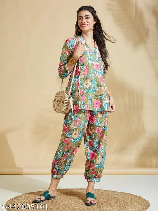 Women's Lace Printed  Co- Ord  Set