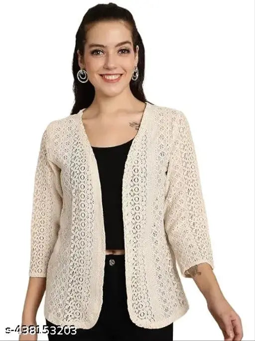 Nature Craft Peach Cotton Round neck 3/4 Sleeve Shrug for Women&Girls