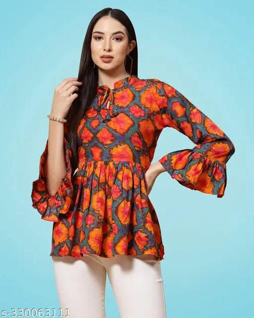 New Printed Crepe Western Wear Top