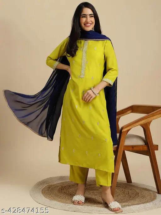 Women's Chinon Kurta Pant Dupatta Set