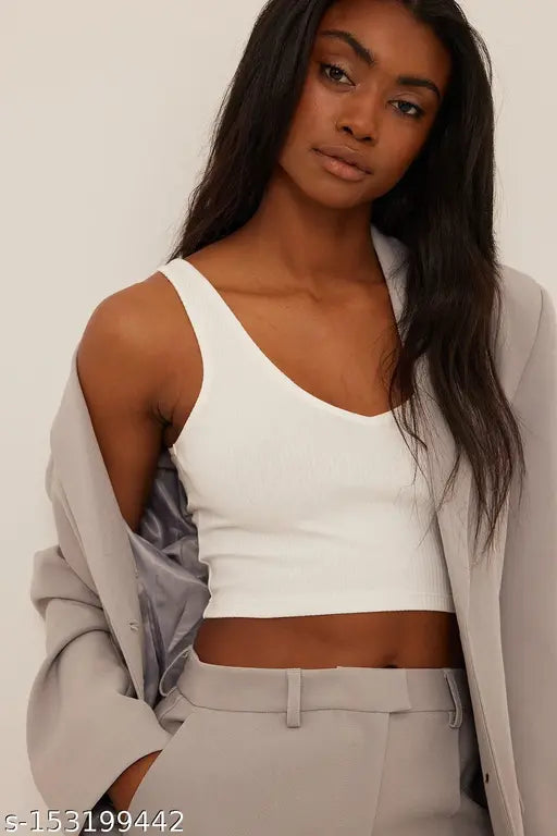 V-Neck Sleeveless Crop Cami Ribbed Top