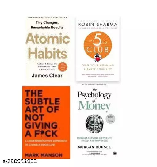 The Psychology of Money + The 5 AM Club + Atomic Habits + THE SUBTLE ART OF GIVING A F*CK (SET OF 4 BOOKS) (Robin Sharma   Mark Manson  MORGAN HOUSE   james clear)