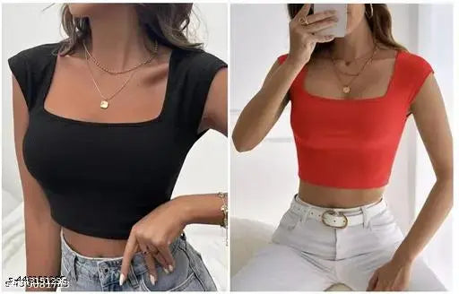 Women Casual Wear Square Neck Half Sleeve Crop Top
