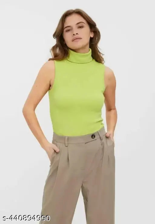 Turtle Neck Sleeveless Rib Top