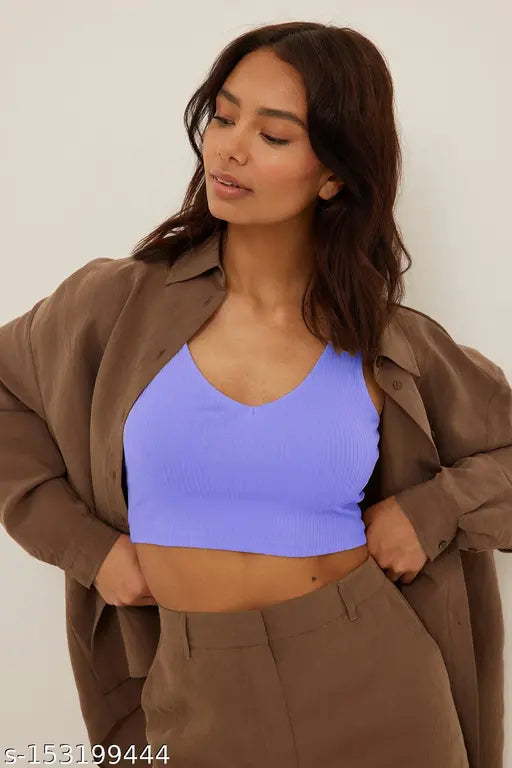 V-Neck Sleeveless Crop Cami Ribbed Top