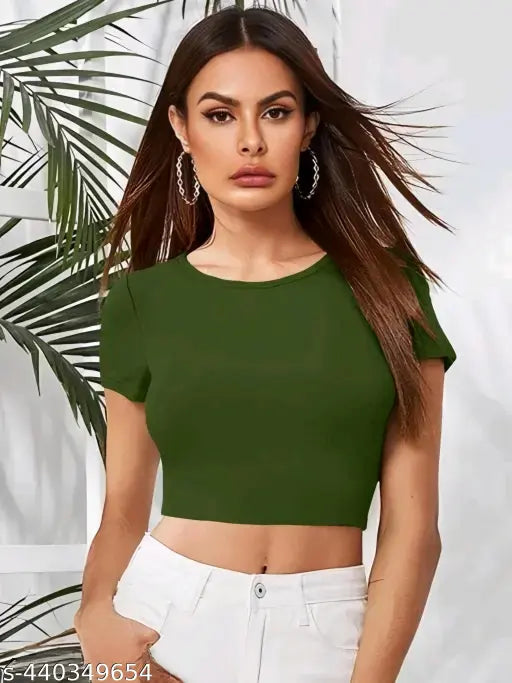 Round Neck Simple Short Sleeve Fashionable Top For Woman