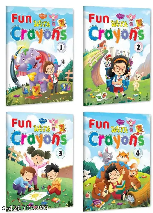 Fun with Crayons – 1  2  3 and 4 colouring books for kids : Fun colouring books  Colouring book for kids  Crayon colouring book - Set of 4 Colouring books