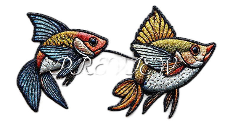 Fishes Style#1 Digital Image | 300 DPI Printable Art | Print on Demand Images | 3D Embroidered Style