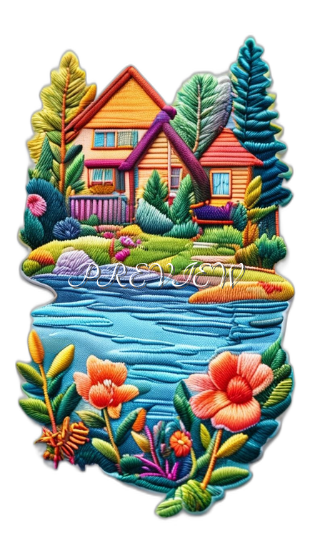 House Garden Lake Style#3 Digital Image Download | 300 DPI Printable Art | Print on Demand Images | Instant Download