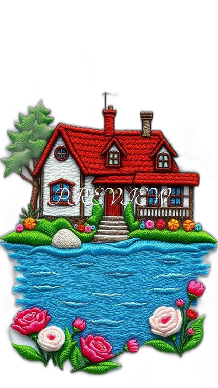 # House Garden Lake Style#9 Digital Image Download | 300 DPI Printable Art | Print on Demand Images | Instant Download