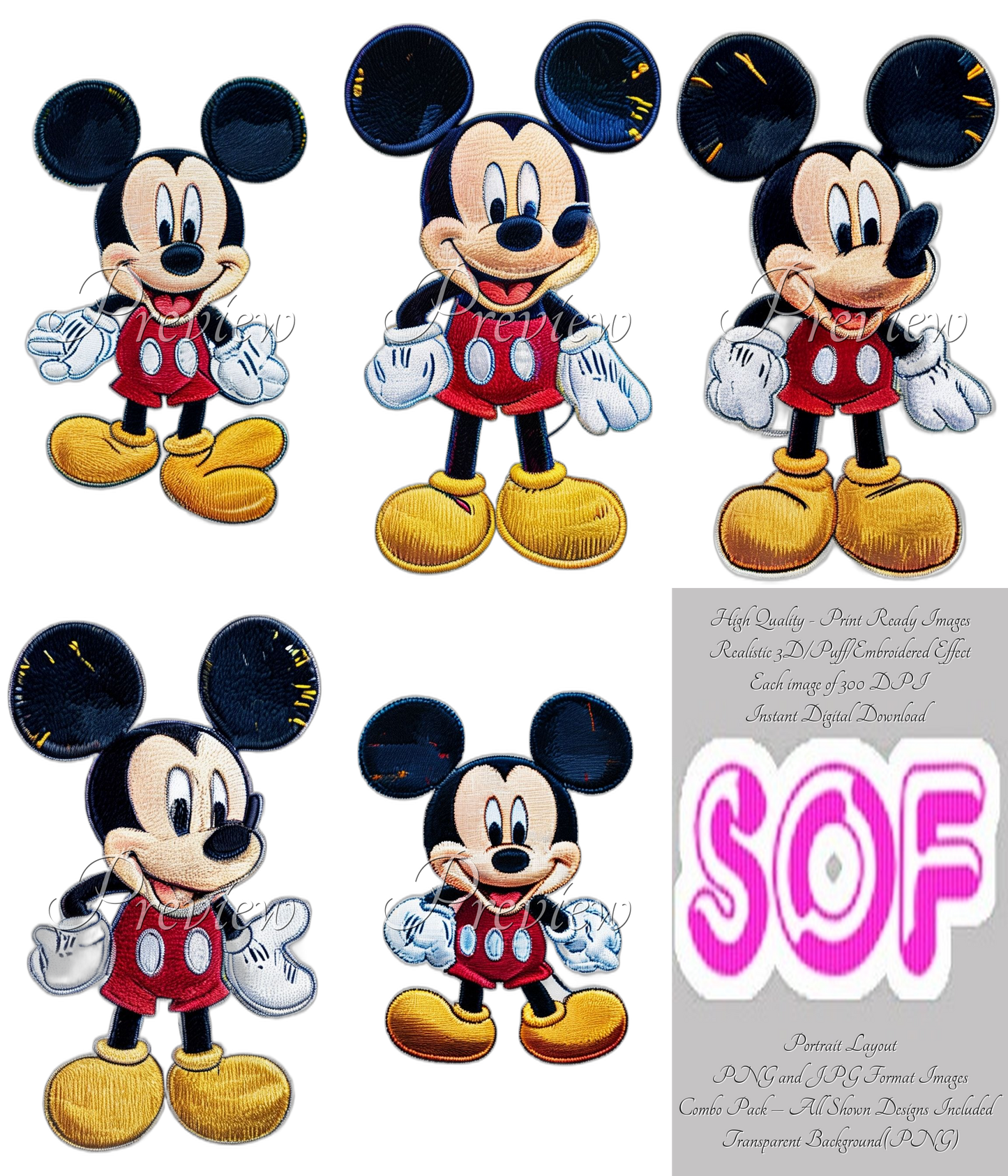 Mickey Mouse #style1 Theme Pack of 5 Digital Images | 300 DPI Printable Art | Print on Demand Images