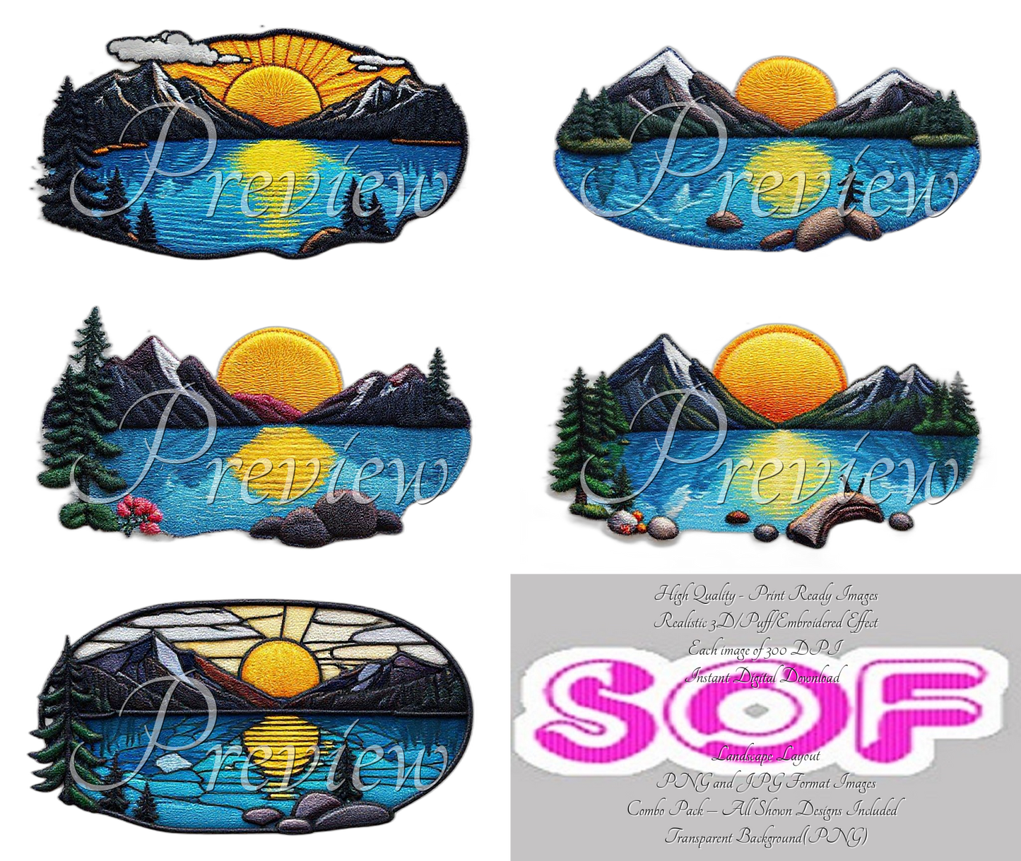 Mountain Lake Sun #scenery1 Theme Pack of 5 Digital Images – 300 DPI Printable Art