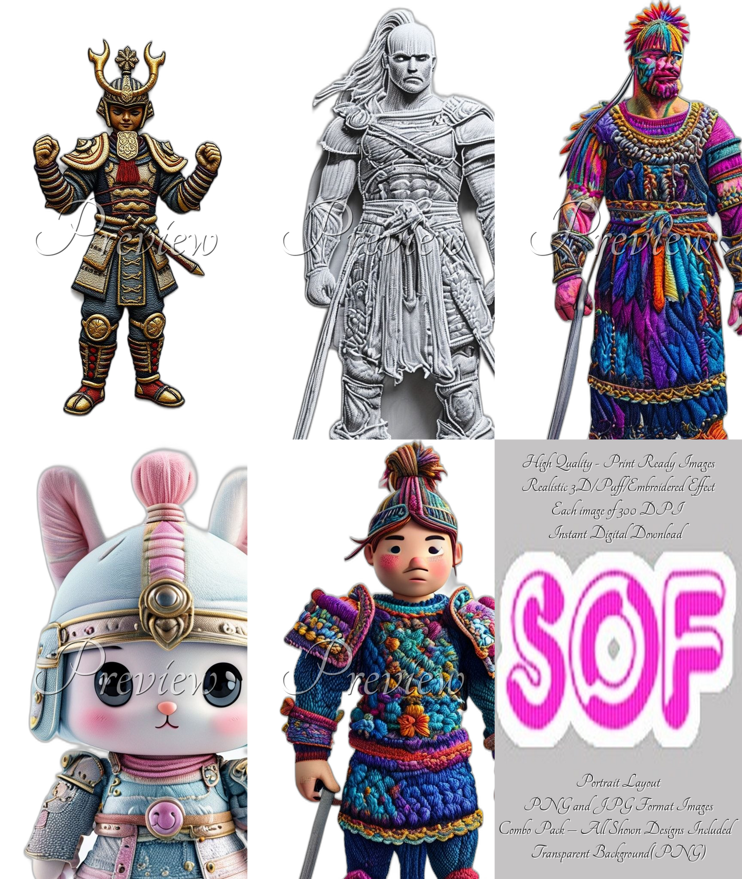 Warrior #style1 Theme Pack of 5 Digital Images – 300 DPI Printable Art | Instant Download