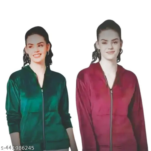Dee-Nayra Solid Full Sleeves Soft and Plain Casual Jackets For Women Velvet jacket black&navy