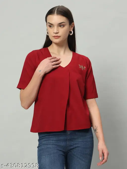 Fashion Senoraa Maroon Cotton Western wear Solid Women Tunic