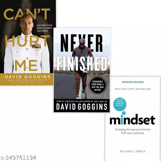 Set of 3 BOOKS - Can't Hurt Me Master Your Mind and Defy the Odds + Never Finished: Unshackle Your Mind and Win the War + MINDSET- Paperback