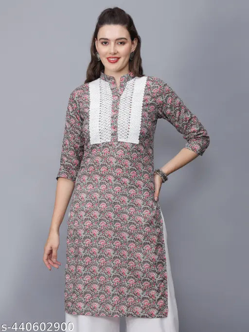 Women Floral Print Pure Cotton Straight Kurta