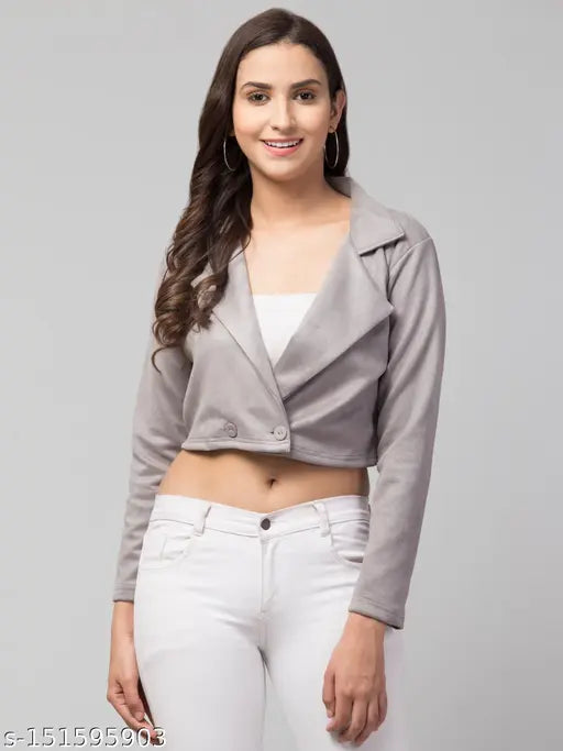 Women Solid Double-Breasted Casual Suede Blazer