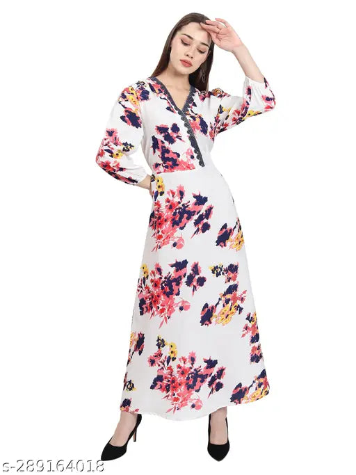 Nature Craft Women Multicolor Georgeot V-neck Floral Print Maxi Dress