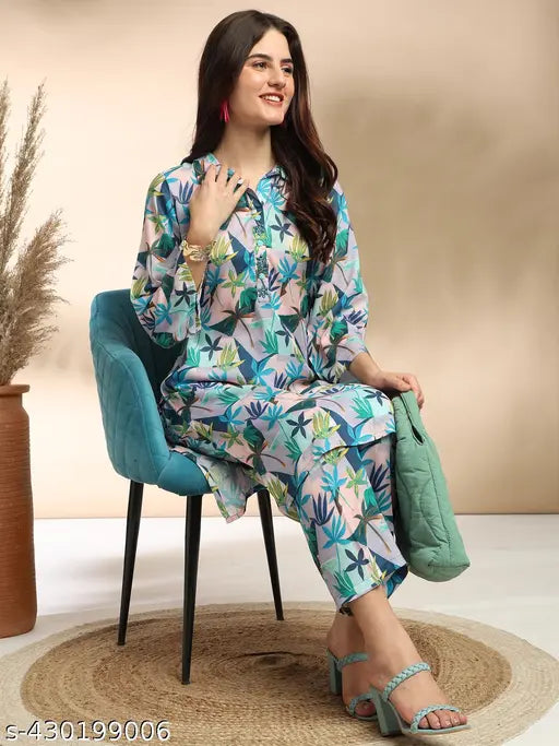 Women's Digital Print Kurta with Pant Co-ords Set