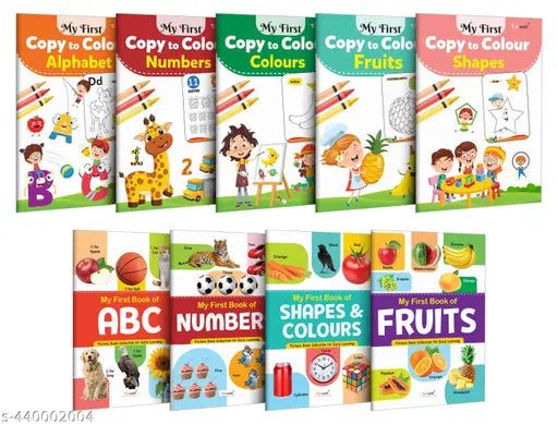 My First Copy to Colour -Alphabet  Numbers  Colours & more and My First Book of ABC  Numbers  Shapes & more : Children colouring book  Educational learning books - Pack of 9 Learning & Colouring Books