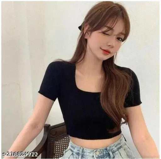 Stylish Deep Neck Short Top