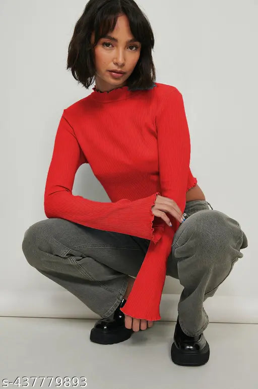 Redamancii Trumpet Full Sleeves Crop Rib Top