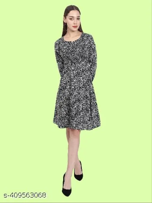 Nature Craft Women Multicolor Crepe Round Neck Floral Print Fancy A-Line Dress