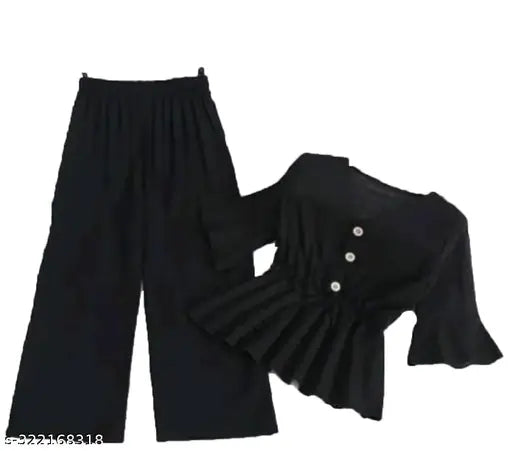 Nature Craft women Crepe Black Top and palazzo set
