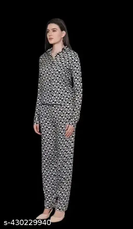 Avyola Women Trendy Geometric Print Viscose Rayon Cuffed Full Sleeves Shirt and Trouser Co-ord Set With Front Pockets For Beach And Summer Occasions Casual And Party Wear