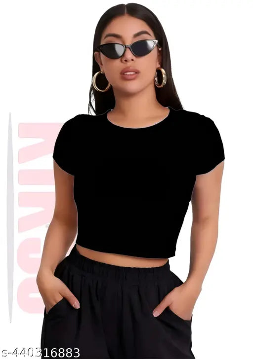 Round Neck Short Sleeve Fashionable Top For Woman