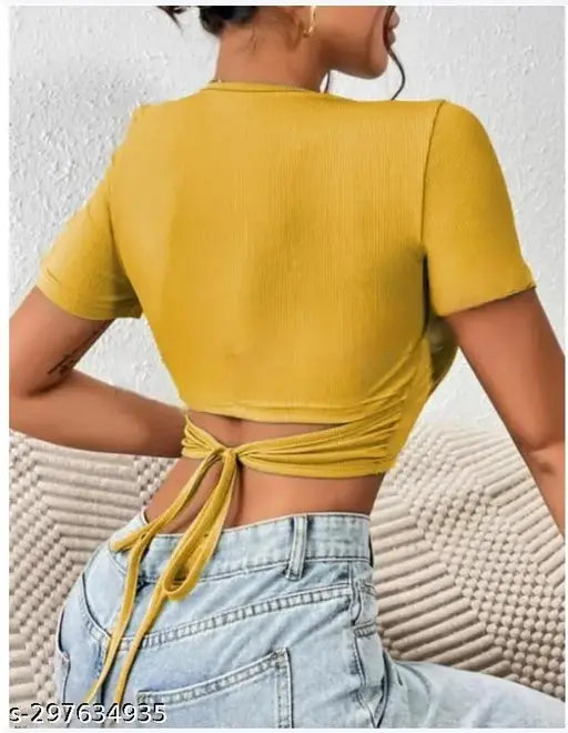 Round Neck Back String Top