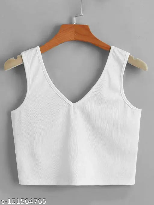 V-Neck Back Square Neck Crop Ribbed Top