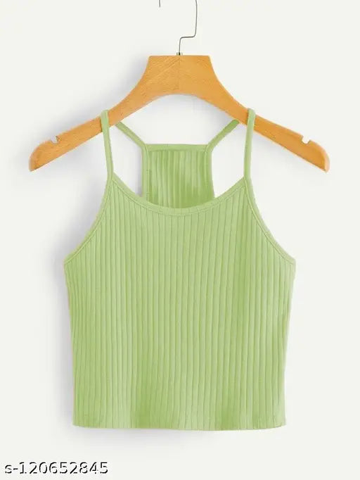 Round Neck Sleeveless Spaghetti Ribbed Crop Top