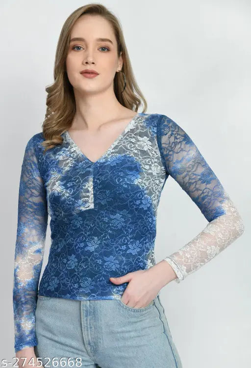 Womens Luminous Lace Sheath  Blue Top for women
